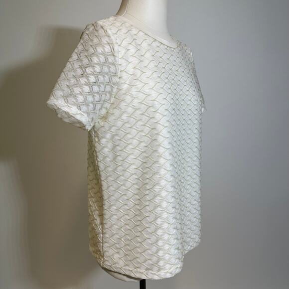 NWT Anne Klein White Gold Textured Knit Blouse Womens Size Petite Medium PM NEW - Picture 2 of 12